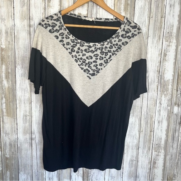 BiBi Tops - Bibi Leopard Colorblock Blouse